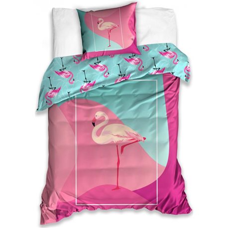 TIPTRADE Bavlněné povlečení FLAMINGO-PLAMEŇÁK 140x200, 70x90 cm