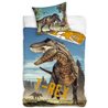 Kvalitní bavlněné povlečení na standardní postel s dinosaurem Tyranosaurus Rex. Základní vlastnosti:rozměry (šxd): 140x200, 70x90 cm. bavlněné povlečení. zapínání na zip. z každé strany jiný vzor. praní 60°C.  